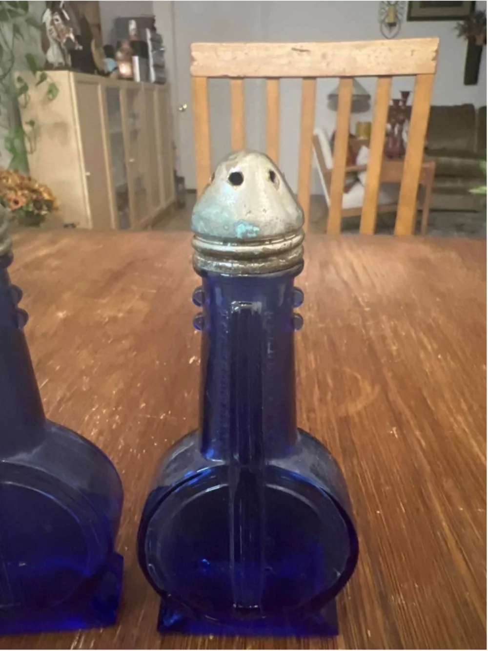 Vintage Hazel-Atlas Cobalt Blue Depression Glass “Banjo” Salt & Pepper Shakers